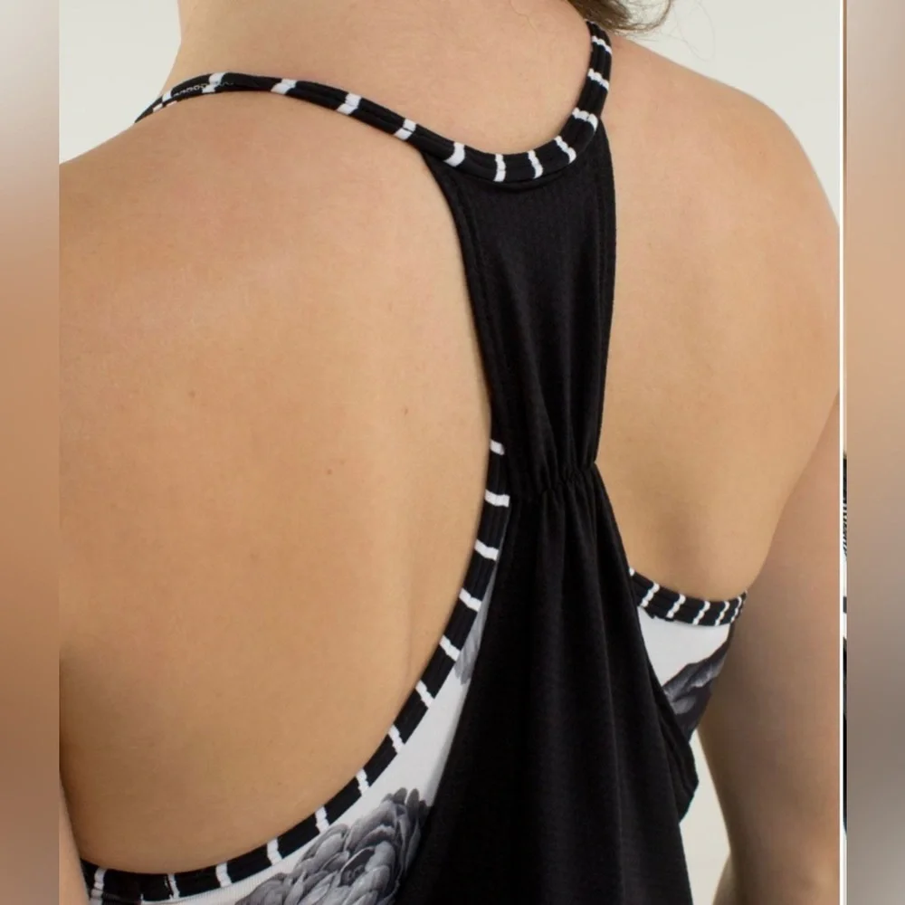 lululemon athletica Black Tank with White Printed Straps